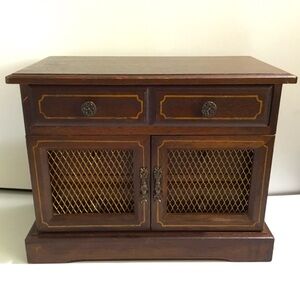 Vintage 1960s musical wood cabinet jewelry box